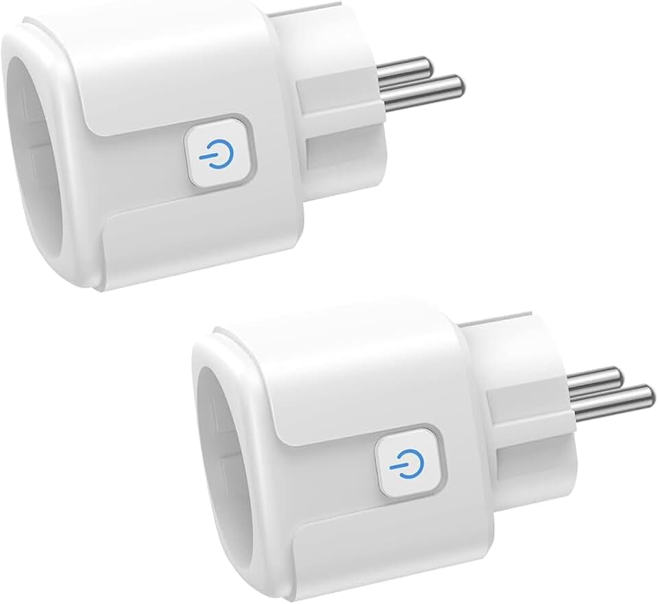 Lot de 2 prises Wi-Fi intelligentes Alexa 16 A 3680 W, compatibles avec Alexa et Google Home, avec mesure du courant, télécommande par application, commande vocale, minuterie, blanc