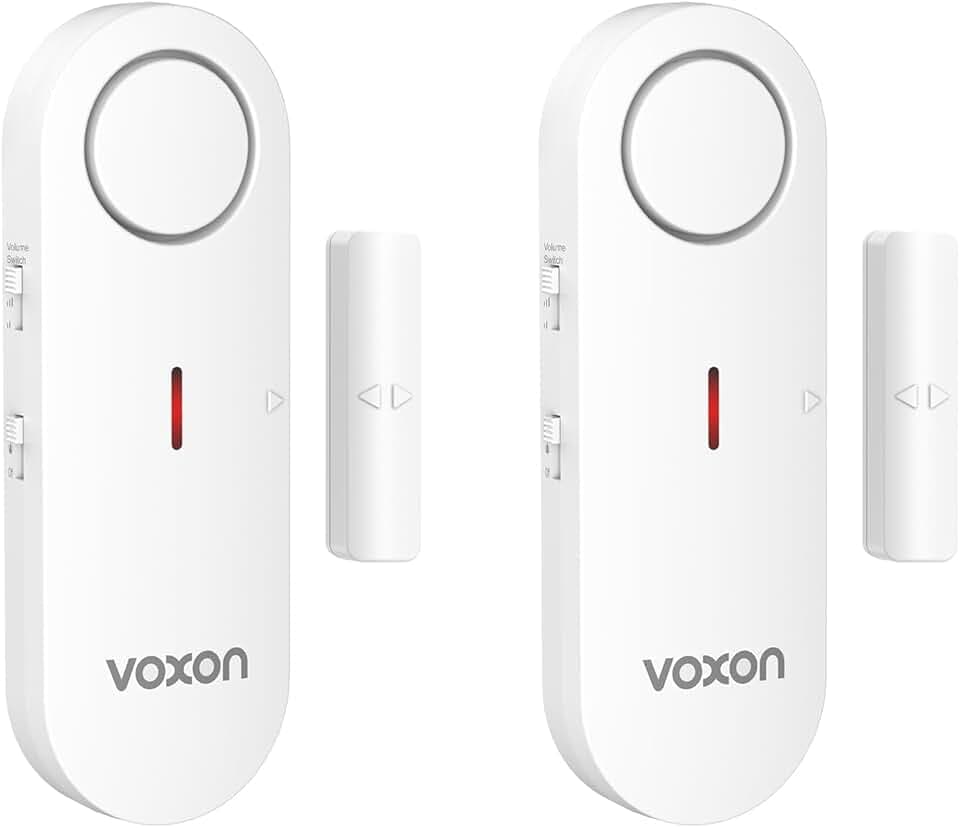 VOXON Alarme Maison sans Fil, Alarme Porte et Fenêtre avec Contrôle Volume 3 Niveaux et LED, Détecteur d’Ouverture de Porte 2-en-1 Alarme et Sonnette pour Maison, Appartement, Garage, Piscine (2Pcs)