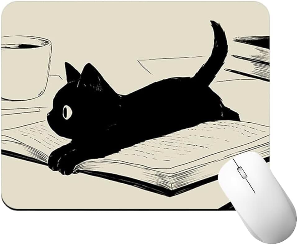 1 Tapis de Souris avec trois chats, Caoutchouc, Noir, 200 mm x 240 mm, 3 mm, Antidérapant, Design de Chat Amusant, Bureau, Jeu