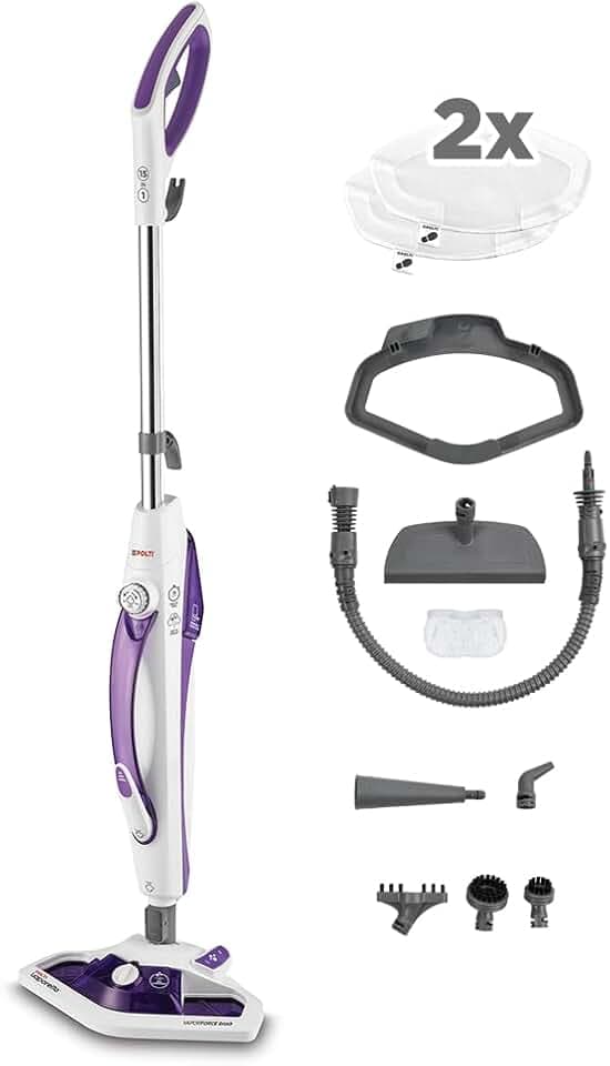 Polti Vaporetto SV440 Double, Nettoyeur Vapeur 2-en-1, Balai ou Nettoyeur à Main, 11 Accessoires Inclus, Chauffage en 15 Secondes, Réservoir Amovible, Blanc et Violet