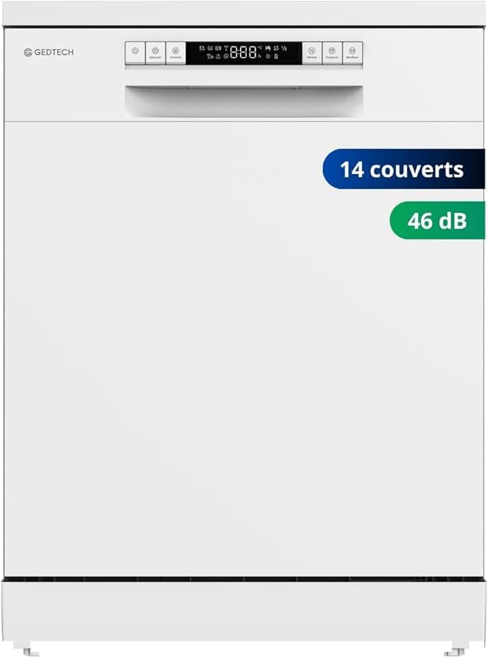 GEDTECH - Lave-vaisselle posable blanc 14 couverts GLV1446WH - Départ différé - Eco - Rapide - 46 dB