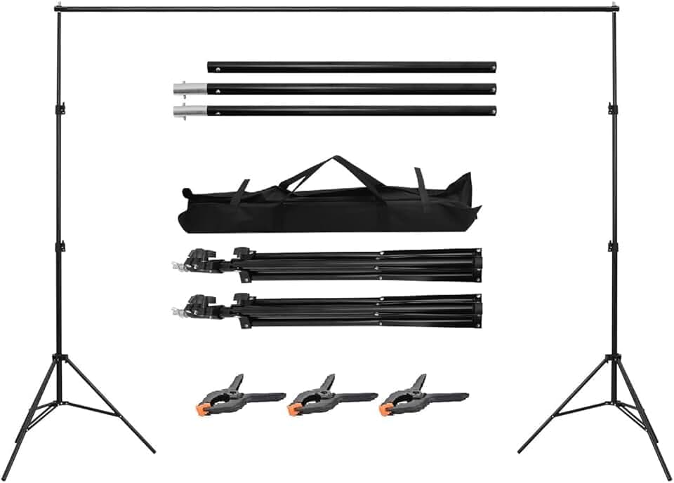 KingSaid 2x2 m Support de Fond Réglable, Professional pour Fond Studio Photo, Solide et Portable, Sac de Transport Inclus, Convient pour Photographie, Diffusion en Direct, Mariage, etc. (2x2m)