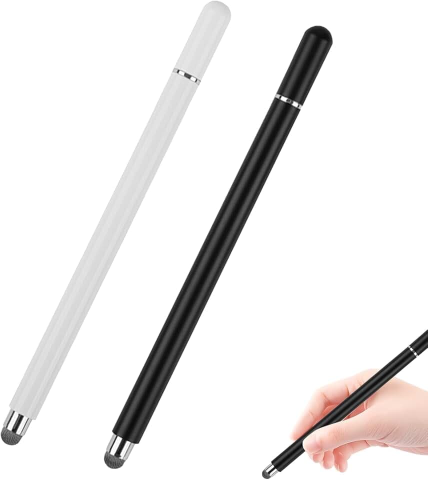 Stylet Tablette Magnétique 2-en-1, Stylo Tablette Tactile avec Embout en Fibre et Disque, Stylet Téléphone Portable, Compatible avec iPhone/iPad/Samsung/Huawei/Xiaomi, Noir et Blanc