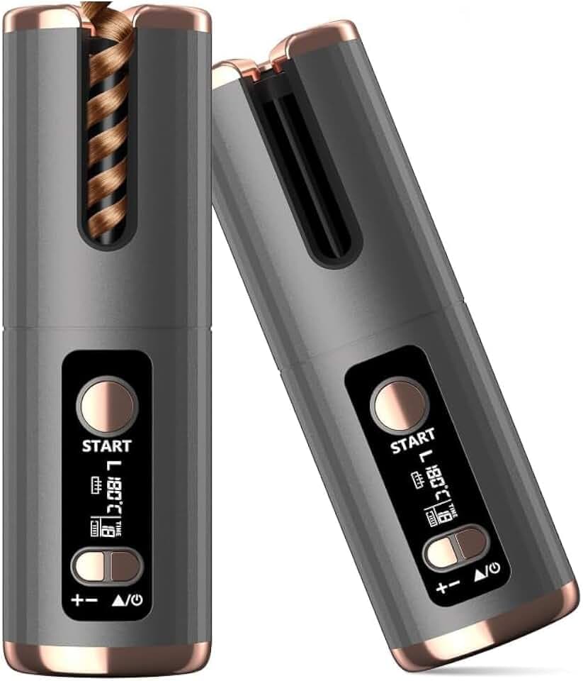 Fer a Boucler Cheveux Automatique Sans Fil Fer a Friser avec 6 Réglages de Température & Minuteur, Boucleur Céramique USB Rechargeable, Anti-brûlure, pour Cheveux Longs Courts
