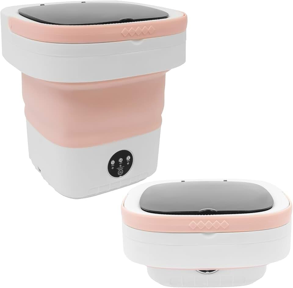 Mini machine à laver, portable, pliable, 12 l, avec tuyau de vidange et panier d'égouttement, petite machine à laver électrique pour sous-vêtements, chaussettes (Rose)
