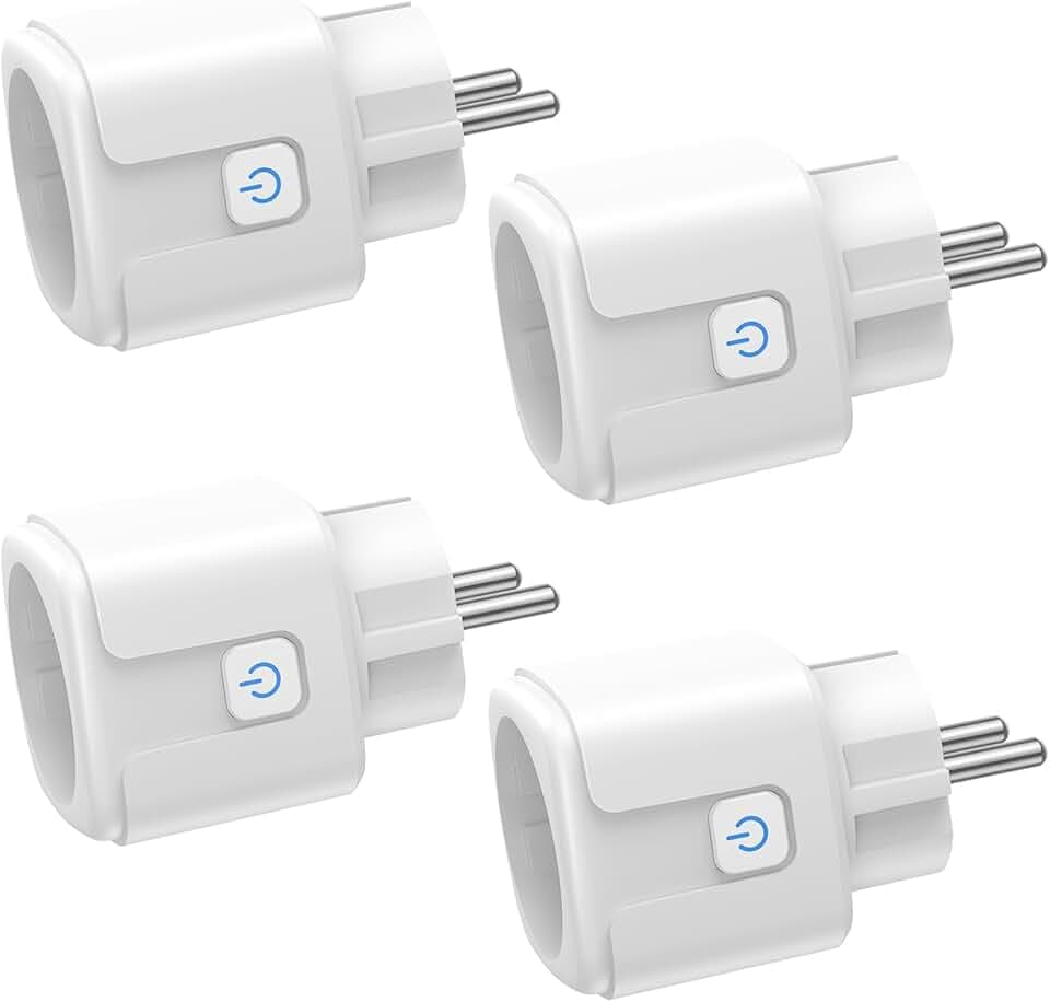 Lot de 4 prises intelligentes Wi-Fi avec mesure du courant, télécommande par application, commande vocale et minuterie, Smart Home WiFi 16 A, compatible avec Alexa et Google Home
