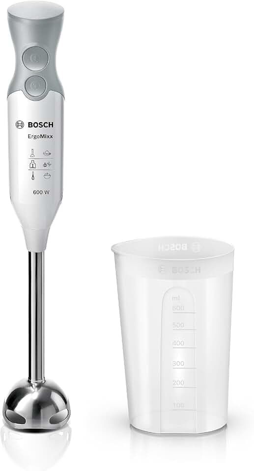 Bosch Mixeur plongeant ErgoMixx, moteur 600 W, 2 vitesses, gobelet doseur, blanc/gris, MSM66110