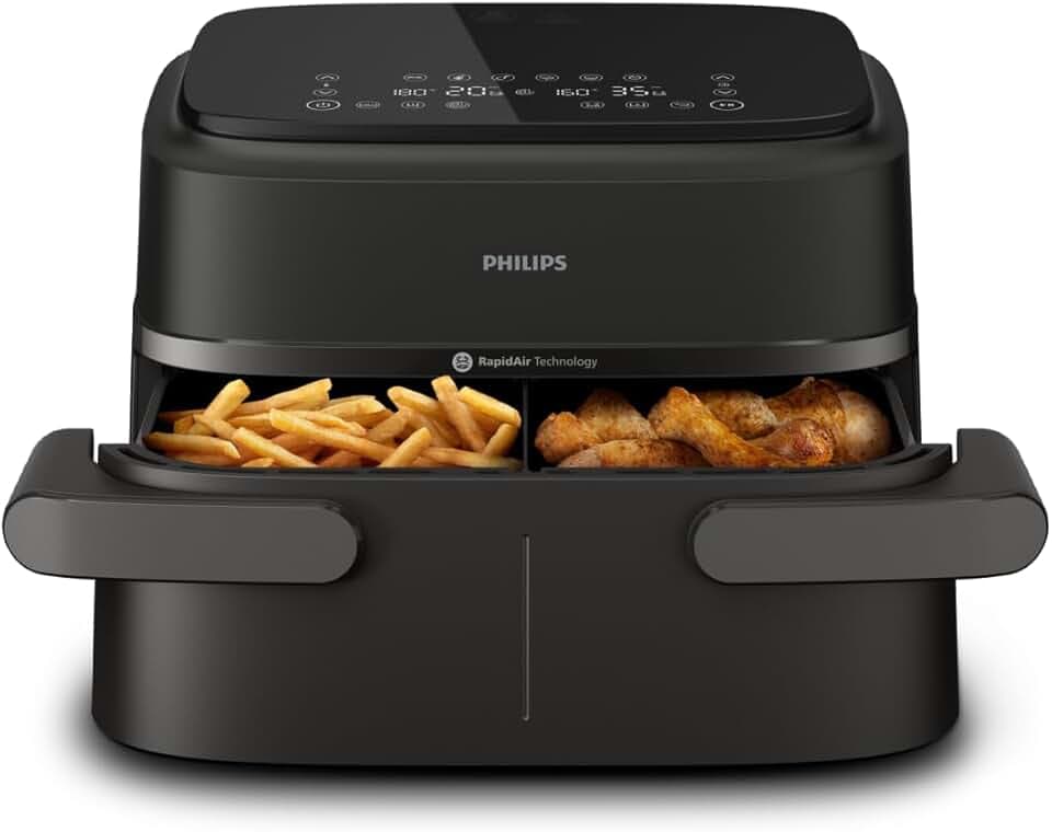 Philips Air Fryer Série 1000 Airfryer Panier Flexible avec Séparateur Amovible - 7.1L, Technologie RapidAir, 10 Modes de Cuisson, 90% de Matières Grasses en Moins, Design Compact, HomeID (NA154/00)