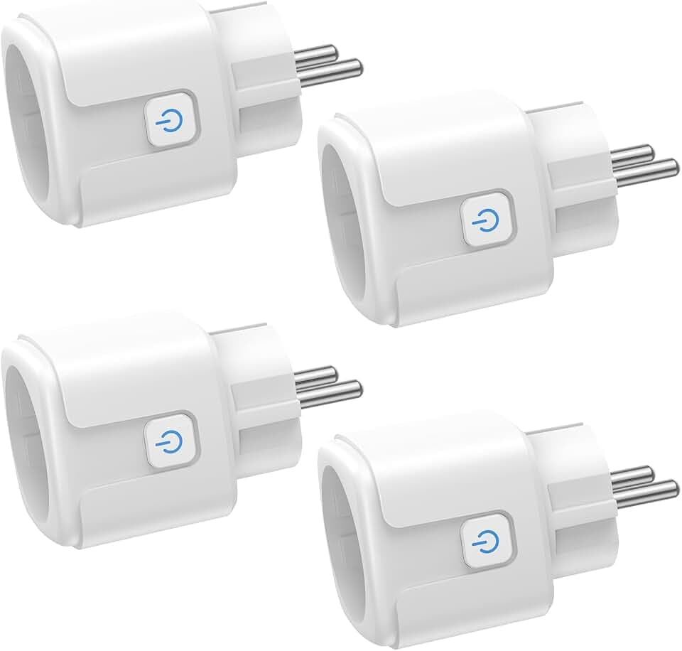 Lot de 4 prises intelligentes Wi-Fi avec mesure de courant, télécommande par application, commande vocale et minuterie, Smart Home WiFi 16 A, compatible avec Alexa et Google Home