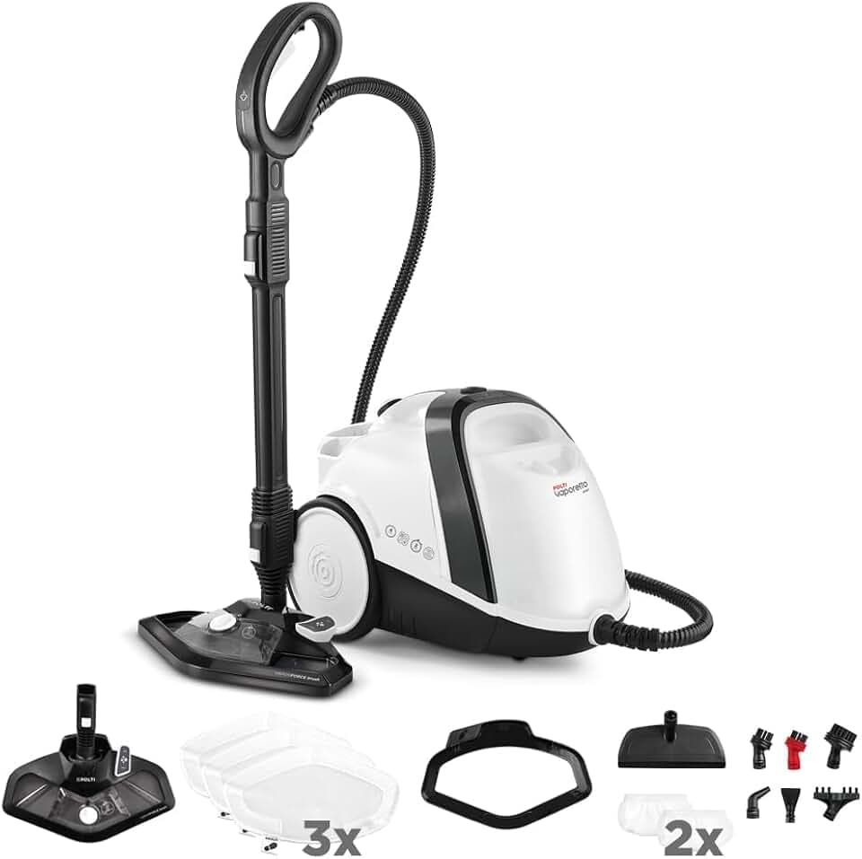 Polti Vaporetto Smart 120, Nettoyeur Vapeur avec Chaudière Haute Pression 4 Bars, Réservoir Amovible 2 Litres, Autonomie Illimitée, Chauffe en 2 Minutes, 14 Accessoires Inclus, Blanc et Noir