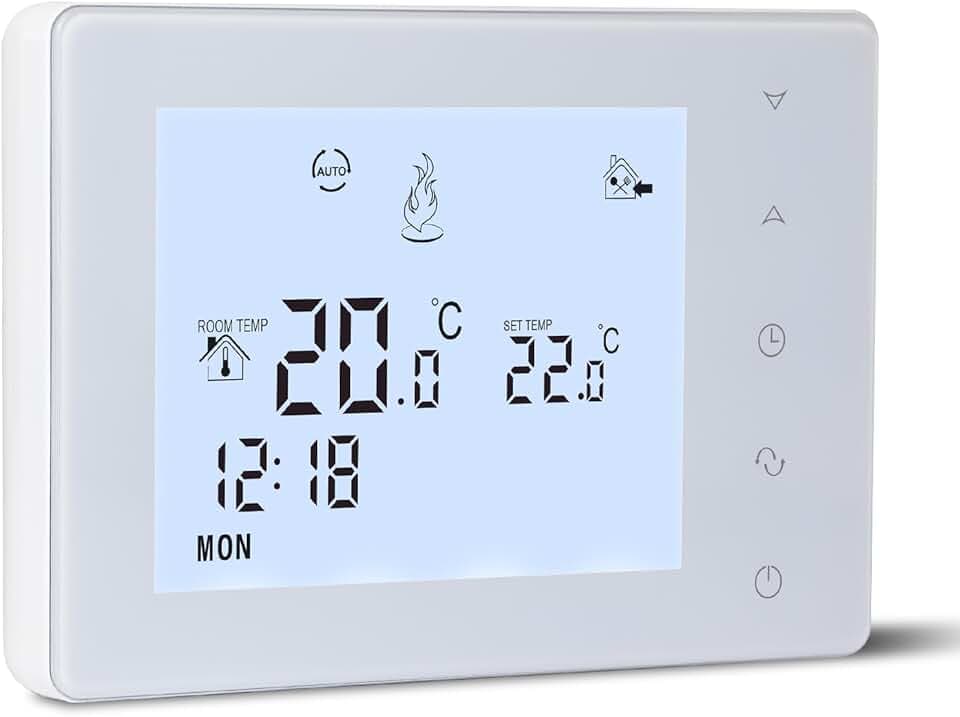 Beok Thermostat Chaudiere Gaz 2 Fils à Piles,Thermostat Mural, Thermostats Programmable Filaire,Thermostats d'ambiance,Alimentation par Piles 2 AA,Aucune Fonction WiFi,Pile Non Incluse