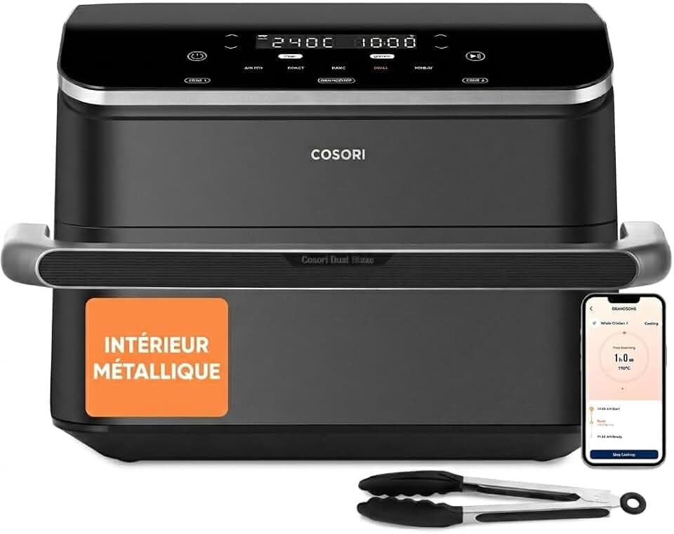 COSORI Air Fryer 10L Twinfry, Friteuse sans Huile Double Résistance, Airfryer à Dual Zone Avec Séparateur Amovible, 5-en-1, Grande Capacité, Cuisson optimale, 40℃-240℃, 70 Recettes en ligne,Noir