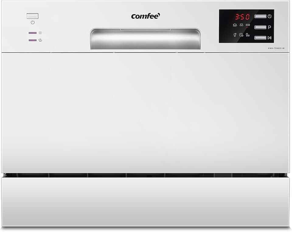 COMFEE' TD602E-W Lave-vaisselle compact pose libre, écran LED, 6,5 litres, blanc, niveau sonore : 47 dB