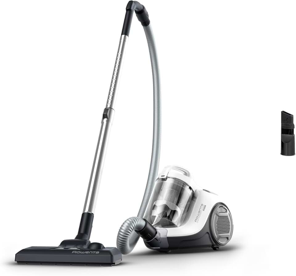 Rowenta Aspirateur sans Sac, Moteur Basse consommation, Puissance 900 W, Format Compact, Haute Filtration, Rayon d'action de 7,6 m, Swift Power Cyclonic Blanc RO2917EA