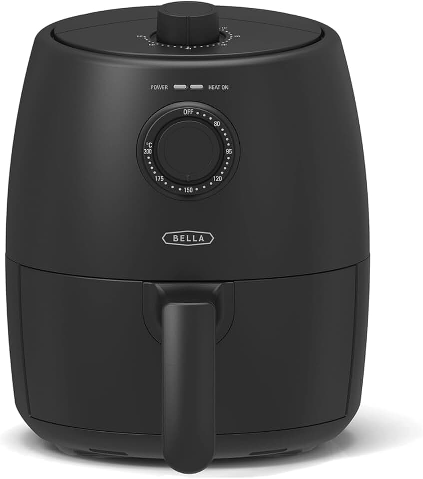 BELLA 2 L Manual Air Fryer Oven and 5-in-1 Multicooker with Removable Nonstick and Dishwasher Safe Crisping Tray and Basket, 1200 Watt Heating System, Matte Black