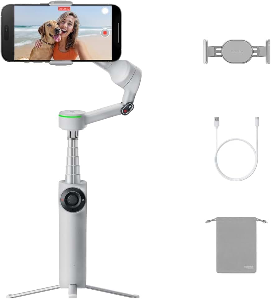 Insta360 Flow 2 Pro Gris - Stabilisateur Smartphone IA avec Suivi natif iPhone, Android, Gimbal avec Suivi à 360°, trépied et Perche à Selfie intégrés, léger et Portable pour vlog et Voyage Certifié ClimatePartner