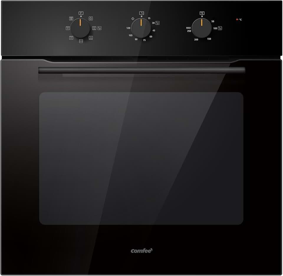 Comfee' CBO60M80M1-BK Four encastrable de 60 cm, 60 litres, avec 8 fonctions, frire à air, la cuisson en plusieurs phases, la porte amovible, facile à nettoyer, netoyage à la vapeur, Noir