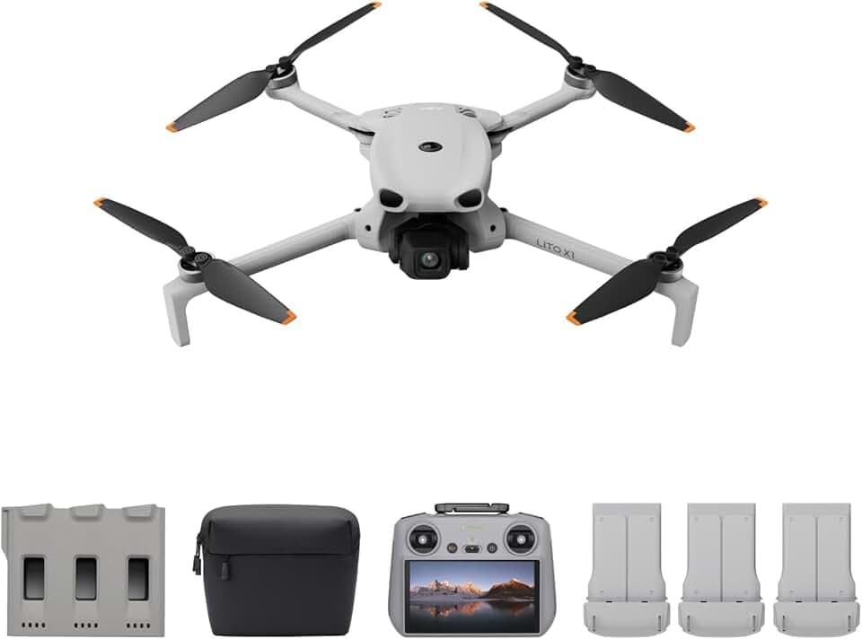 DJI Lito X1 Bundle Fly More Plus avec DJI RC 2, drone caméra 4K pour débutants, Détection d’obstacles, ActiveTrack, capteur 1/1,3 pouce, léger pour adultes, Transmission vidéo 15 km, C1