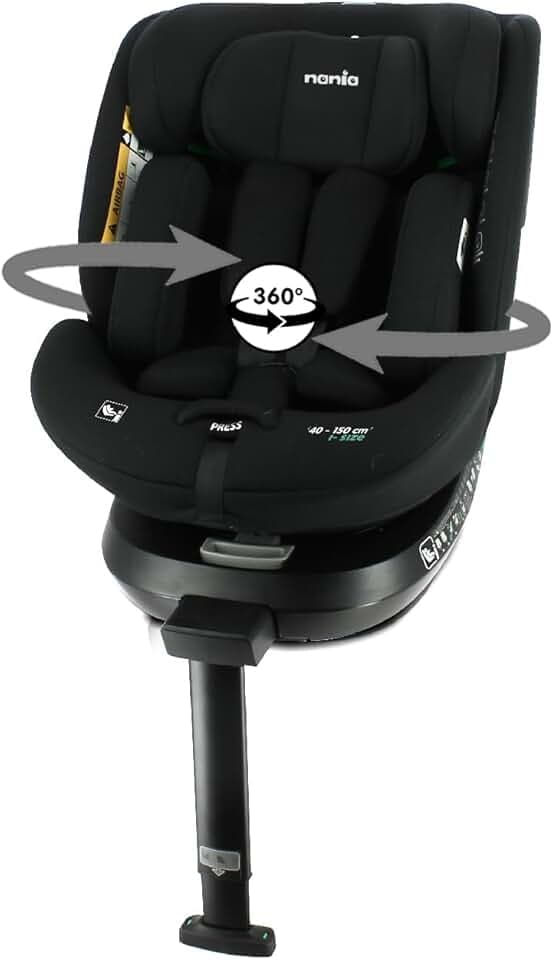 Nania Spirit, Siège auto pivotant 360°, I-Size 40-150 cm, Evolutif dès la naissance jusqu'à 12 ans environ, Groupe 0+/1/2/3,Fixations isofix, jambe de force
