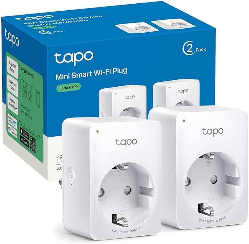 Tapo Prise Connectée WiFi, Prise Intelligente compatible avec Alexa et Google Home, 10A Type F, Contrôler le radiateur, la cafetière, la lampe à distance, aucun hub requis, Tapo P100(2-pack)