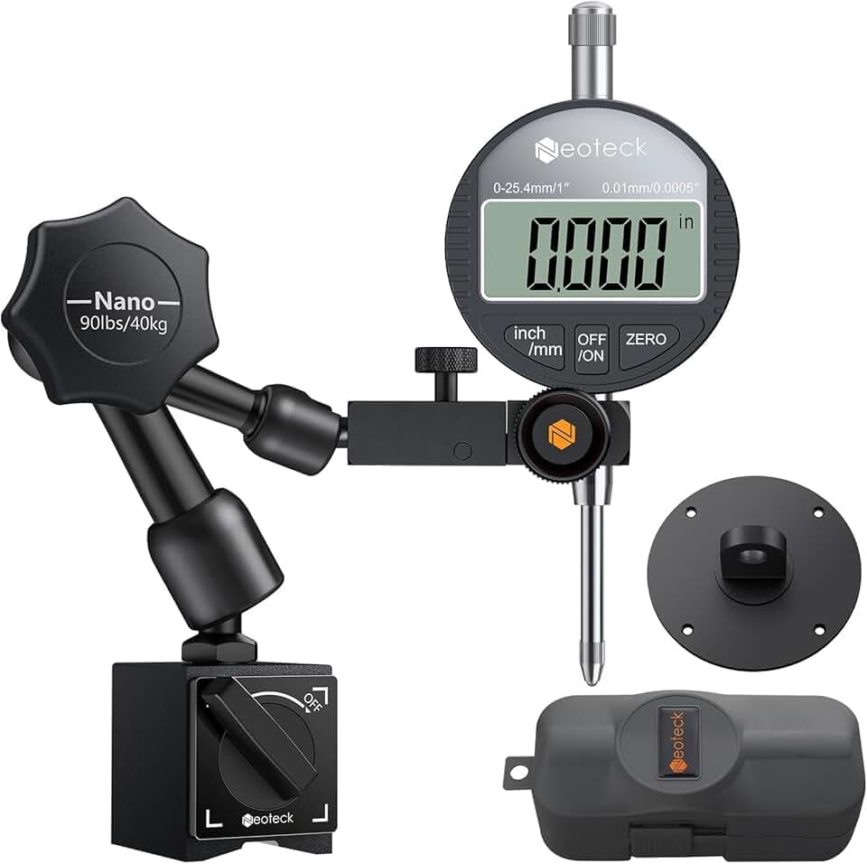 Neoteck 0-25.4mm Indicateurs à Cadran et 40kg Base Magnétique Set 0.01mm Résolution Comparateur Numérique avec Étui de Rangement pour Imprimante 3D Tour Atelier Machine CNC Scie de Table Global Recycled Standard