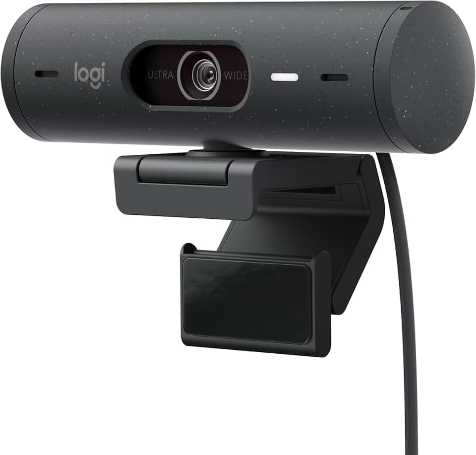 Logitech Brio 500 Webcam Streaming HD avec Expo Auto, Mode ’Show’, Deux Micros à Réduction de Bruit, Clapet Confidentiel, Compatible Microsoft Teams, Google Meet, Zoom, Câble USB-C - Graphite