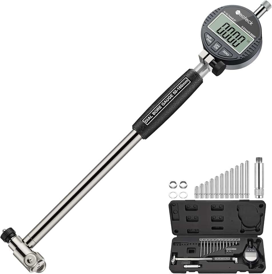 Neoteck 50-160mm Comparateur Intérieur Numérique - Jauge d'Alésage 0.01mm Haute Précision Lecture Digitale 12 Têtes Remplaçables, Mesure de Cylindre Profonde 150mm - Outil Métrologie Atelier Auto Global Recycled Standard