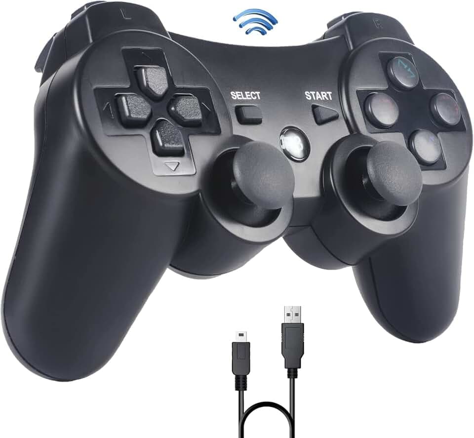 Manette PS3, Manette sans Compatible fil pour Playstation 3 Bluetooth avec Double Vibration Télécommande, Câble de Recharge