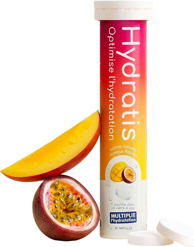 HYDRATIS - Pastilles Hydratation Electrolytes - Mangue Passion - Améliore l'Hydratation et Favorise l'Énergie - Formule Isotonique - Sport. Récupération. Bien-être (20 Pastilles)