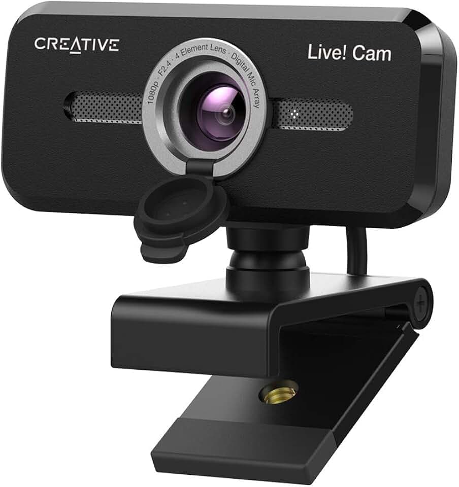 Creative Live! Cam Sync 1080p V2 Webcam USB grand angle avec fonction muet automatique et réduction du bruit pour les appels vidéo, double microphone intégré pour zoom, Skype