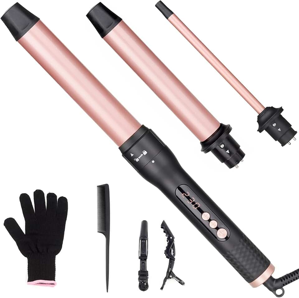 Fer à Boucler Boucleur a Cheveux Céramique Fer à Friser 3 en 1 avec LCD Écran pour créer de grosses vagues, Multifonction Interchangeable 9-32mm boucleur a cheveux avec Gant