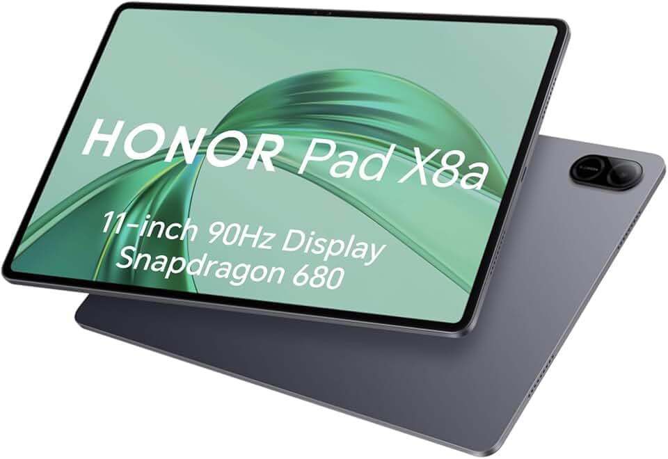HONOR Pad X8A 4Go 64Go, Extensible à 1 TB, WiFi Tablette, Écran 11 Pouces 90Hz, Snapdragon 680, 4 Haut-parleurs, Batterie de 8300mAh, Corps en métal, Android 14, Google Service, Gris