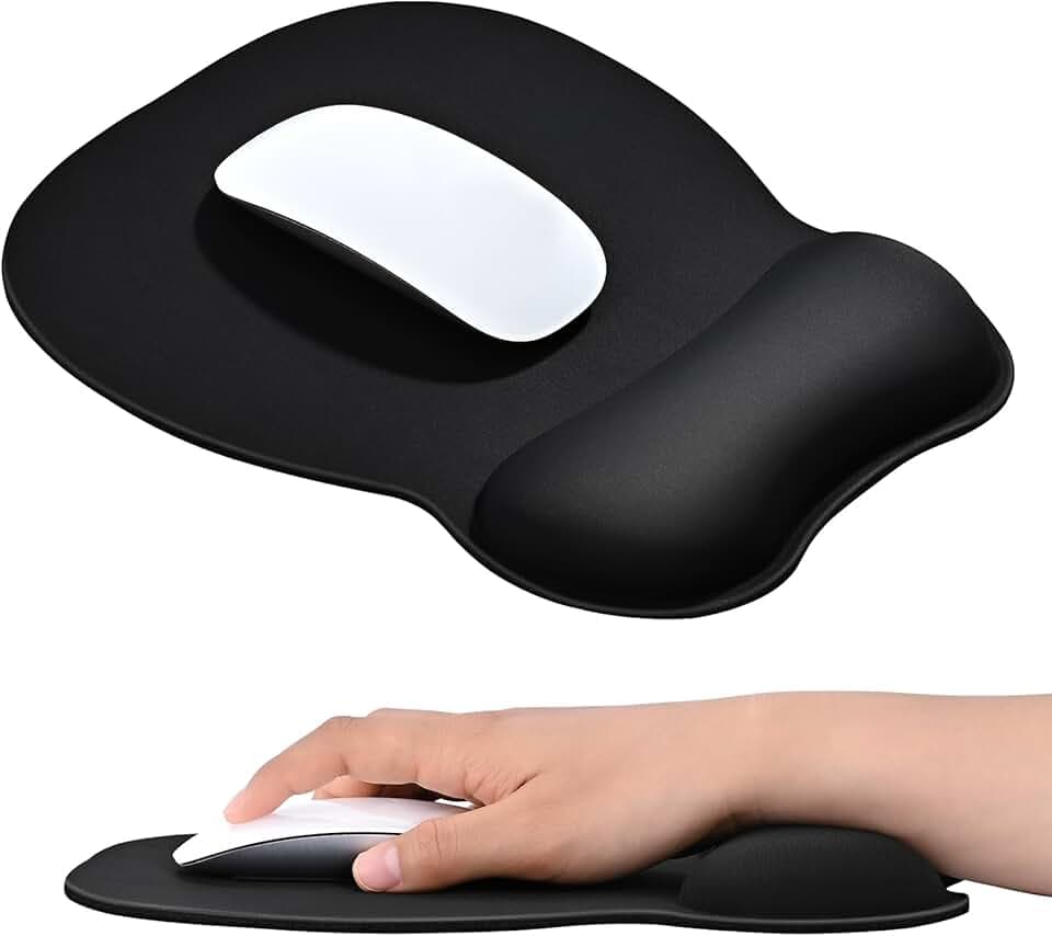 EooCoo Tapis de Souris Gaming avec Repose Poignet, Ergonomique Tapis Souris, Mousepad avec Remplissage en Mousse à Mémoire, Mouse Pad Usure Lavable, Accessoires pour PC, Ordinateur, Bureau, Noir