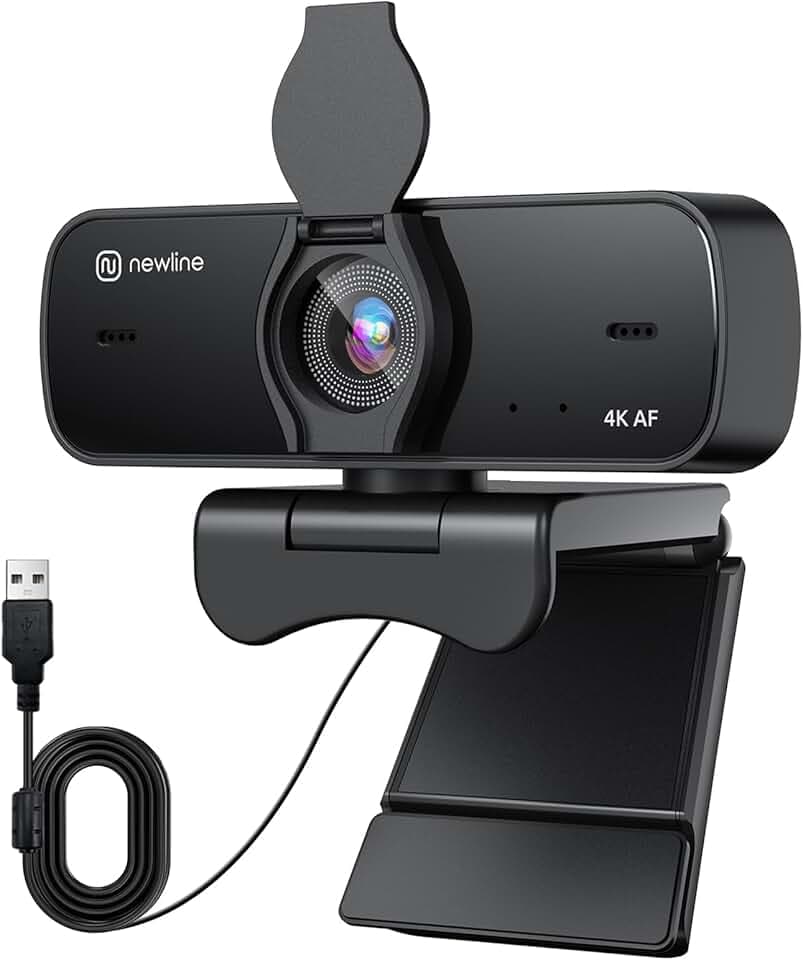 Webcam 4k pour PC avec 2 Micro et Capteur Sony, New Upgraded Autofocus, 30fps, Correction de La Lumière, avec Privacy Shutter, USB Full HD Webcam pour Streaming Laptop Mac Skype
