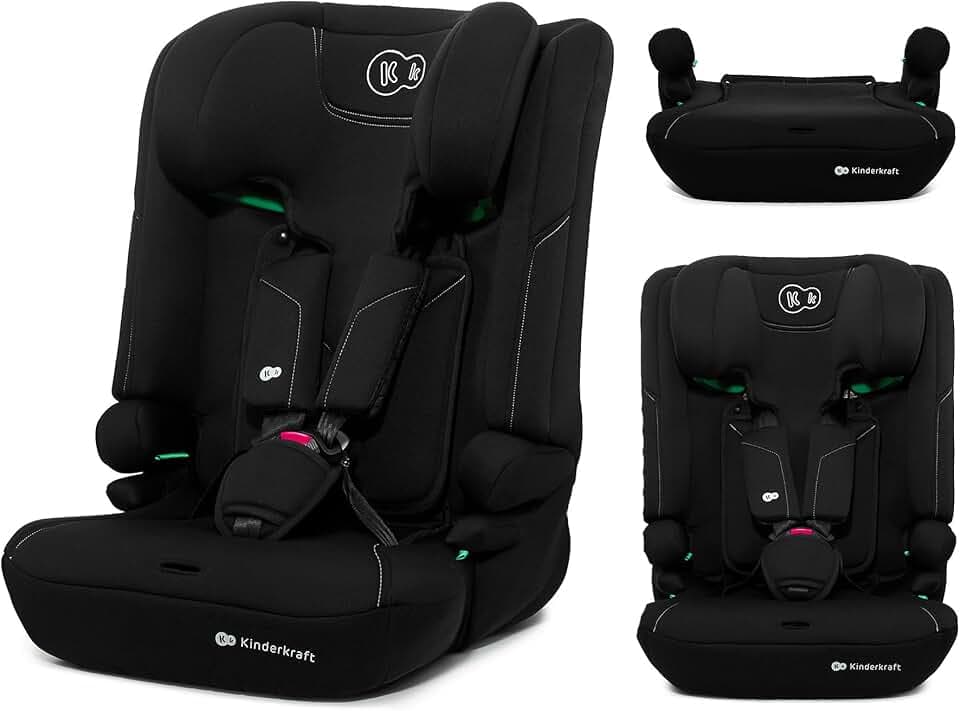 Kinderkraft I-COMFY, Siège auto, Pour enfant, Réglable (76-150 cm), Dossier réglable, Harnais de sécurité à 5 points, Système de croissance facile, pour enfant, Installation facile, Noir