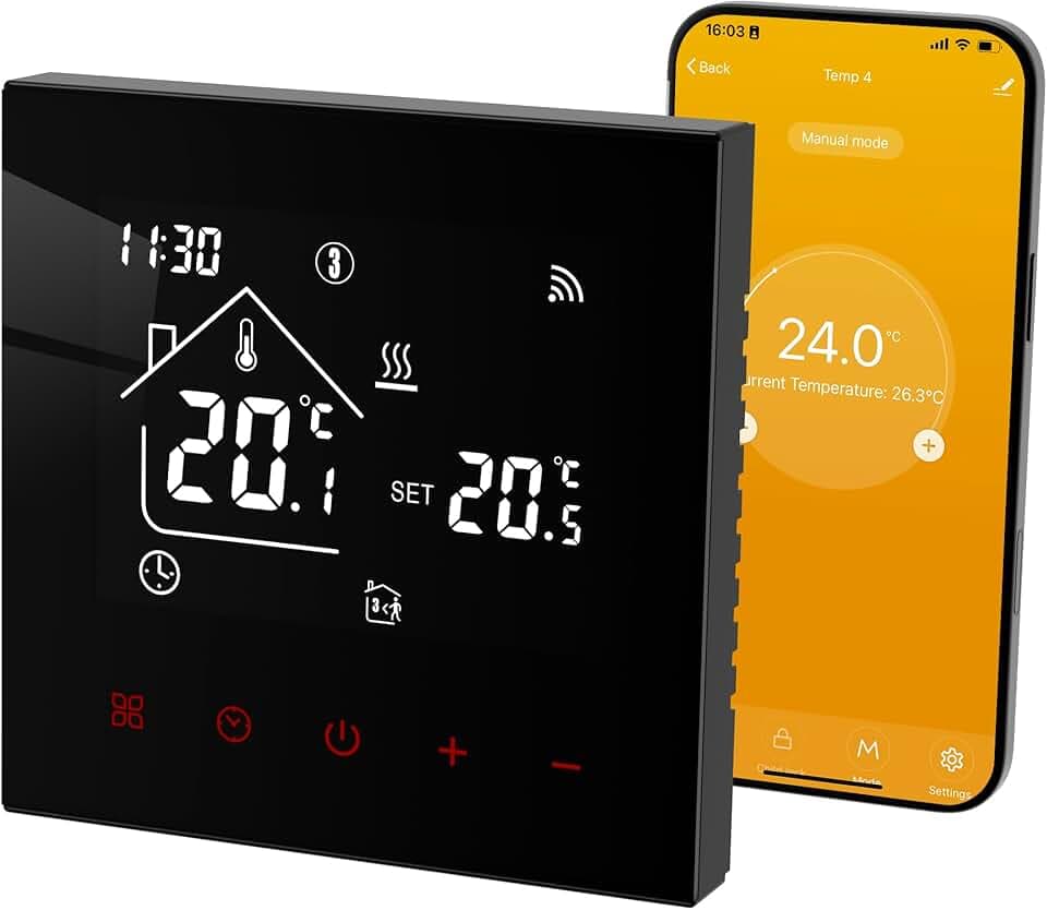 Beok Thermostat Connecté WiFi pour Chauffage de Chaudière à Gaz Thermostat d'Ambiance Programmable Régulateur de Température avec LCD Numérique Compatible Alexa Google Home 3A,Blanc