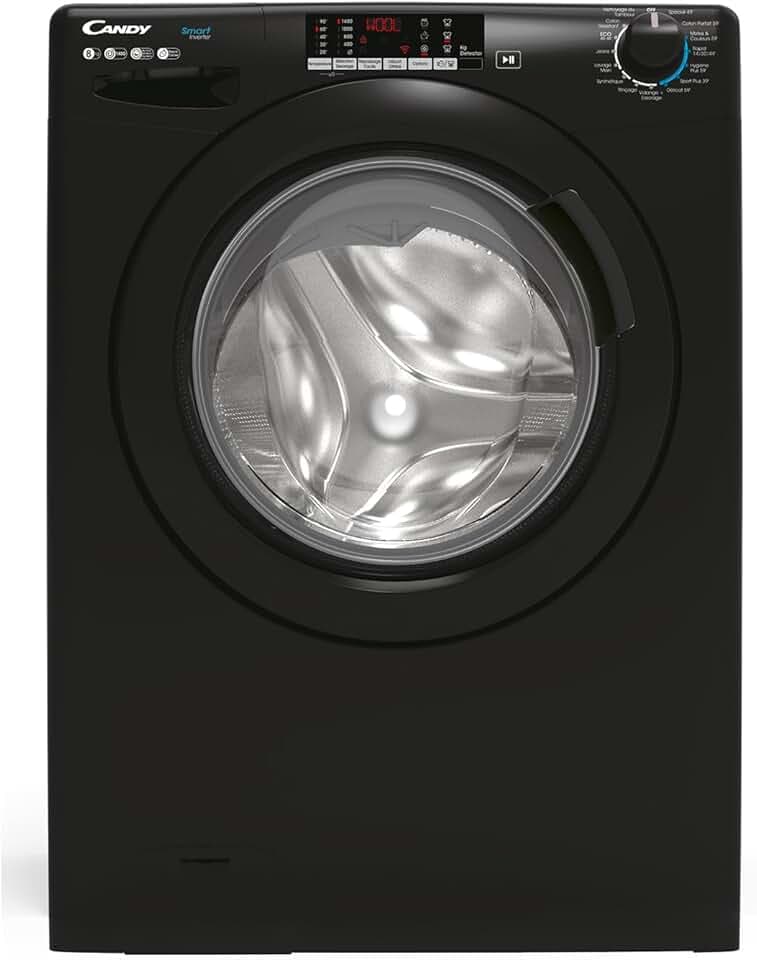 CANDY - Lave-Linge Hublot - Machine à Laver 8kg/1400 trs/min - Classe Énergétique B - 15 Programmes - Ecran Digital, Programmes en Accès Direct - Noir - 85 x 60 x 52 cm - Modèle CS 148TMBBE/FR Étiquetage Énergétique