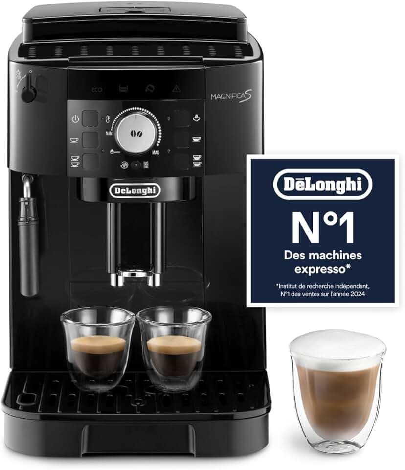 De’Longhi Magnifica S - Perfetto Machine à Café Automatique avec Mousseur à Lait Manuel, Machine à Espresso et Cappuccino, Panneau de Commande avec Boutons, Noir (ECAM11.112.B)