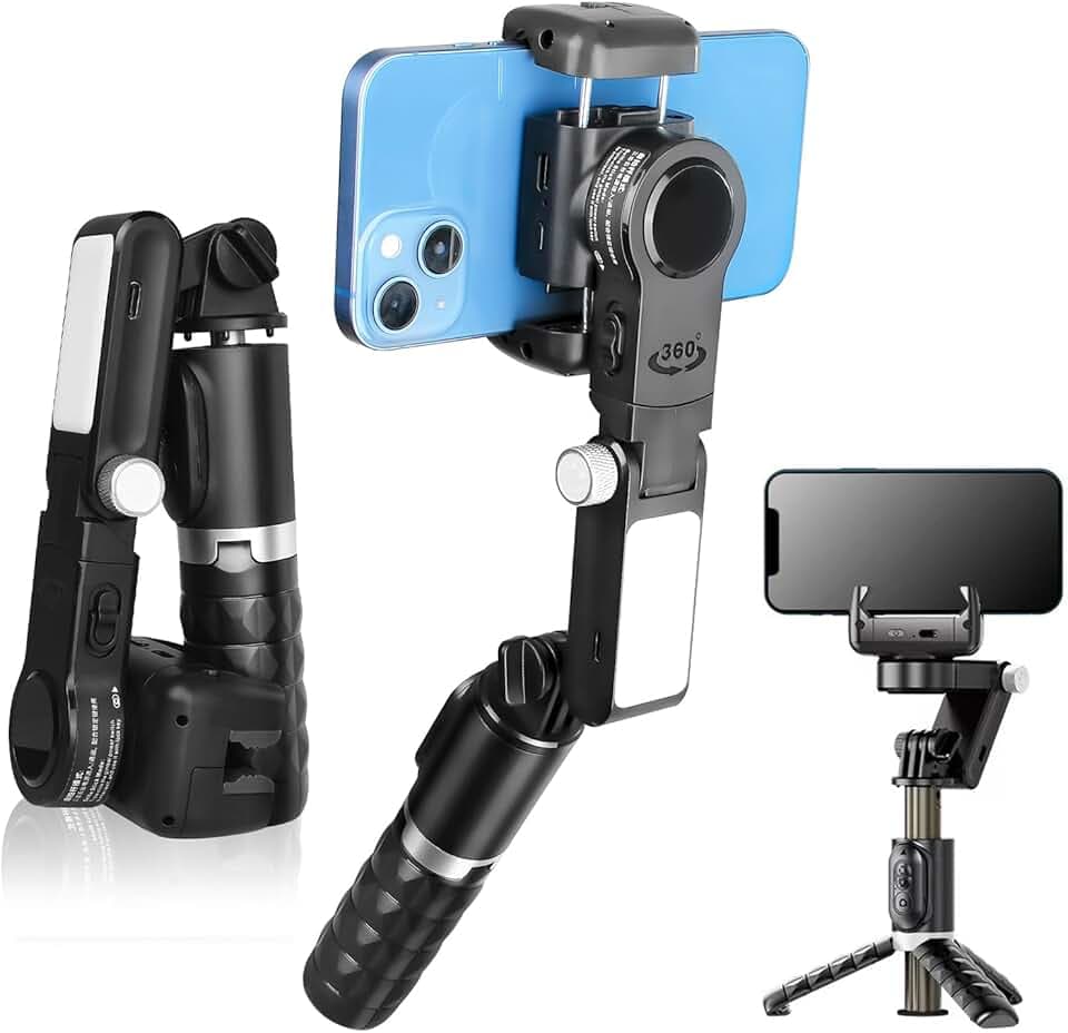Gimbal Smartphone pour téléphone 13 Pro Max et Samsung Galaxy S21 Ultra, rotation à 360 degrés, stabilisateur de téléphone portable à 2 axes, VLOG, Youtube et TikTok Stabilisateur vidéo (Noir)