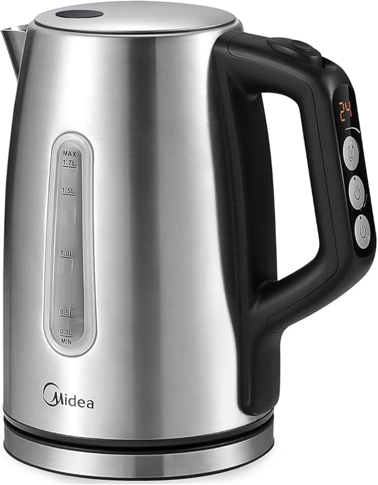 Midea Bouilloire Électrique 1,7L en Acier Inoxydable, Température Réglable (40, 60, 70, 80, 90, 100°C), 2200W, Indicateur de Niveau et Maintien au Chaud pendant 60 Min