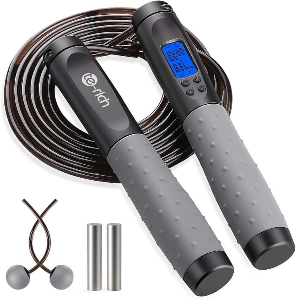 Corde à Sauter Sport, Te-Rich Corde à Sauter Sans Fil avec Compteur, Jump Rope 3M Réglable avec Roulements à Billes en Acier, Poignées Antidérapantes pour Adulte/Enfant/Fitness/Crossfit/Boxe/Gym