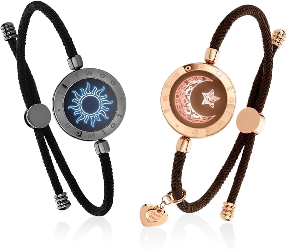 TOTWOO Bracelet Idéal pour les Couples à Distance, Bracelet Connecté avec Fonction Vibration, Boîtier en Acier Inoxydable,Lot de 2