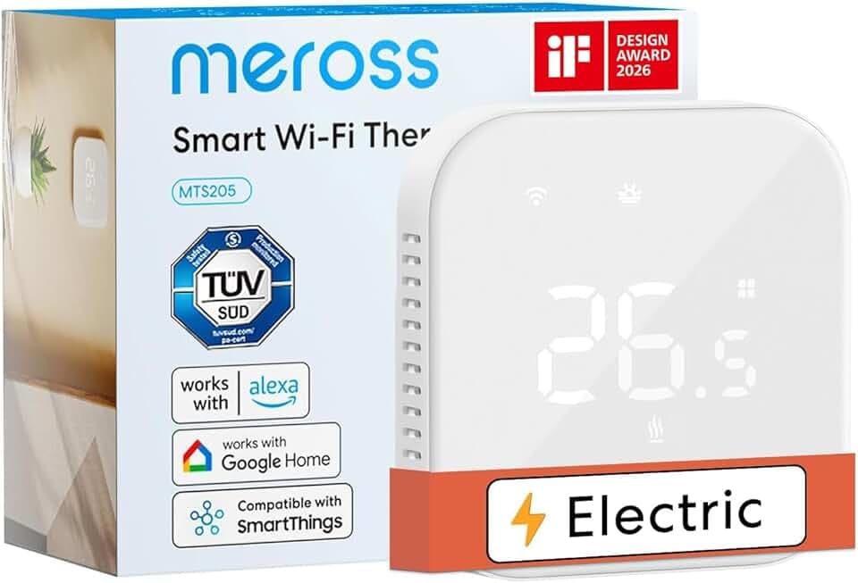 Meross Thermostat Connecté, Thermostat Chauffage Électrique, Thermostats WiFi, 16A, Compatible avec Alexa et Google Home, Commande Vocale et Contrôle à Distance Certifié ClimatePartner