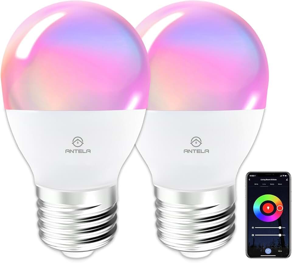 ANTELA Ampoule Connectée WiFi Alexa E27 G45 4,9W 470LM Ampoule LED Intelligente RGB+CCT 2700K-6500K, Compatible avec Google Home, Smart Life APP, 2PCs