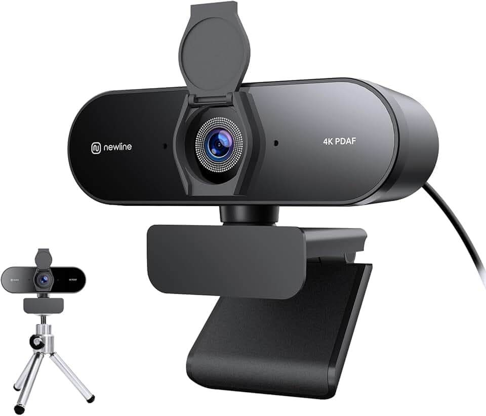 4K Webcam PC avec Micro & Trépied Métallique, Full HD 1080p@60FPS, PDAF Autofocus, Son Stéréo Clair, Correction de la Lumière, USB Camera PC Gamer Vidéoconférence Streaming
