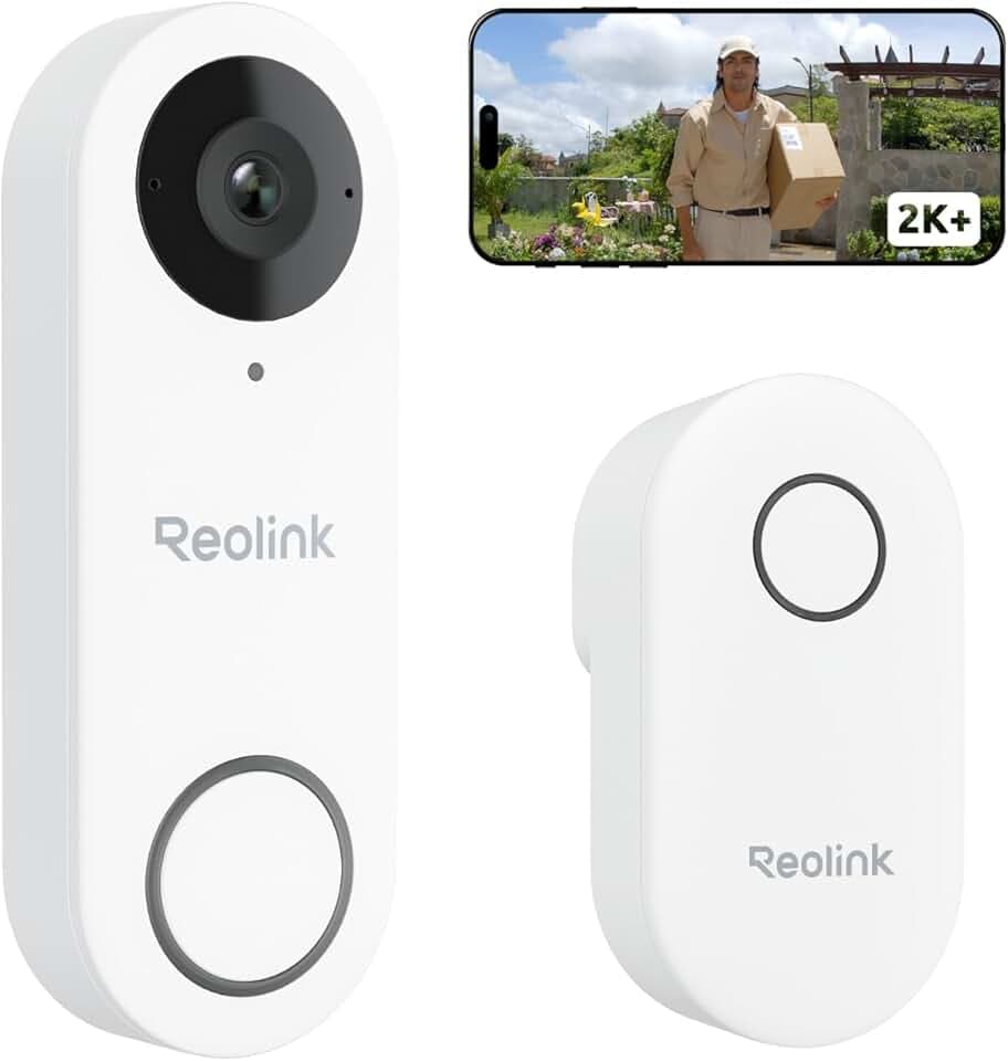 Reolink 5MP Sonnette Connectée Caméra Wi-FI avec Chime, Vue 3:4 Tête aux Pieds, Wi-FI 5/2,4 GHz, Audio Bidirectionnel, Détection Colis/Personne, Étanche, Compatible NVR (Filaire, Version 2024)