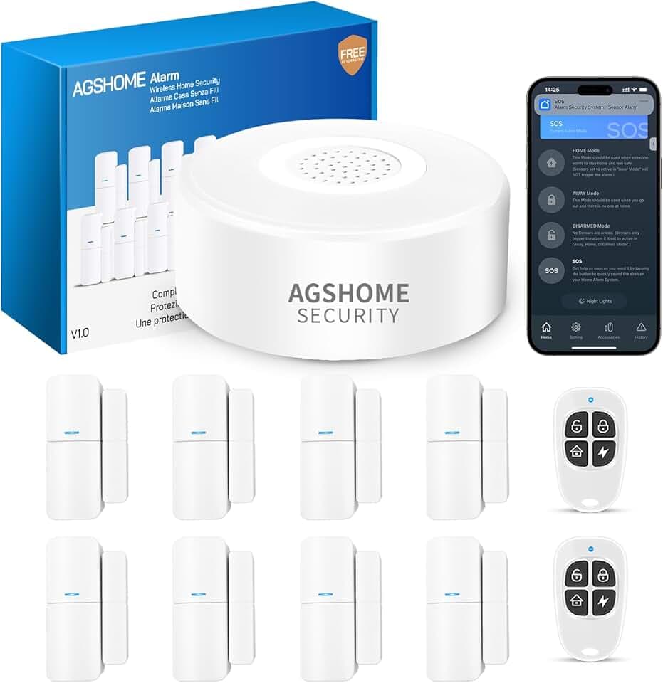 AGSHOME Alarme Maison sans Fil 11 Pack, Alarme Maison Wi-FI 120dB avec App, Compatible avec Alexa et Google Assistant, pour Fenêtre, Camping-Car, Appartement et Garage