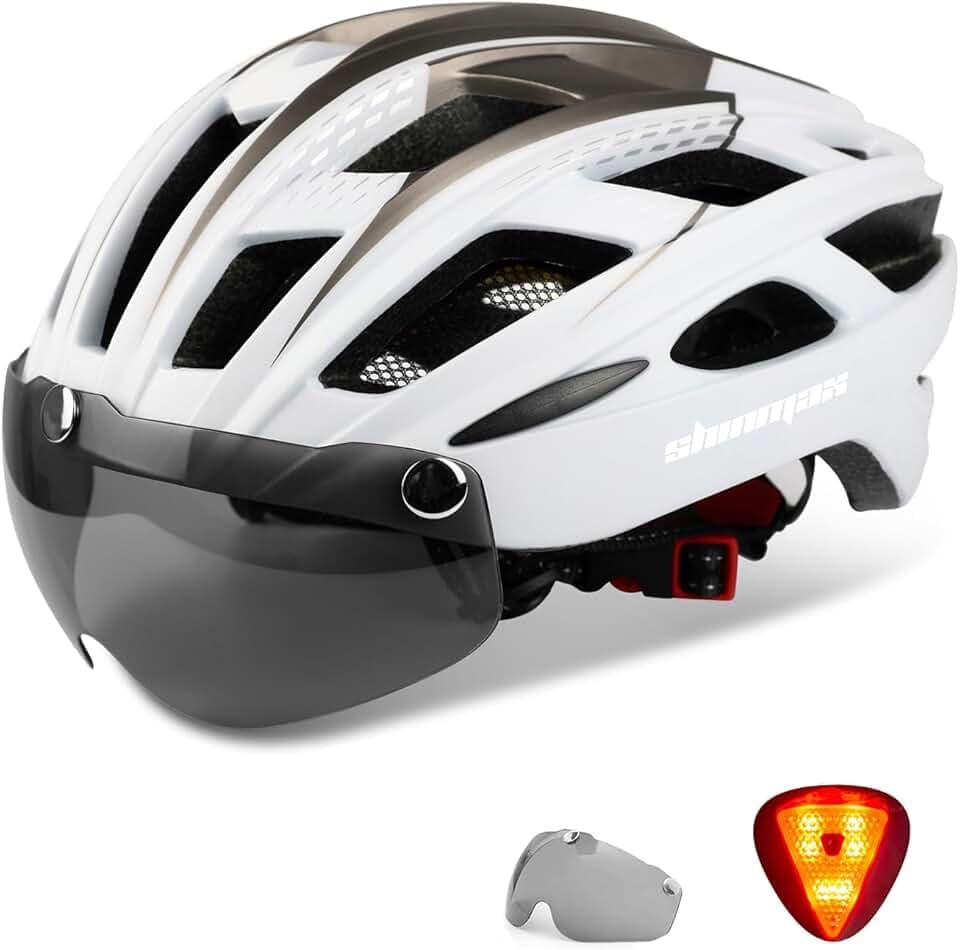 Shinmax Casque de Vélo avec Éclairage LED, Sécurité Magnétique, Écran Amovible, Visière à roulettes pour Ski, Snowboard - Homme Femme NR-096