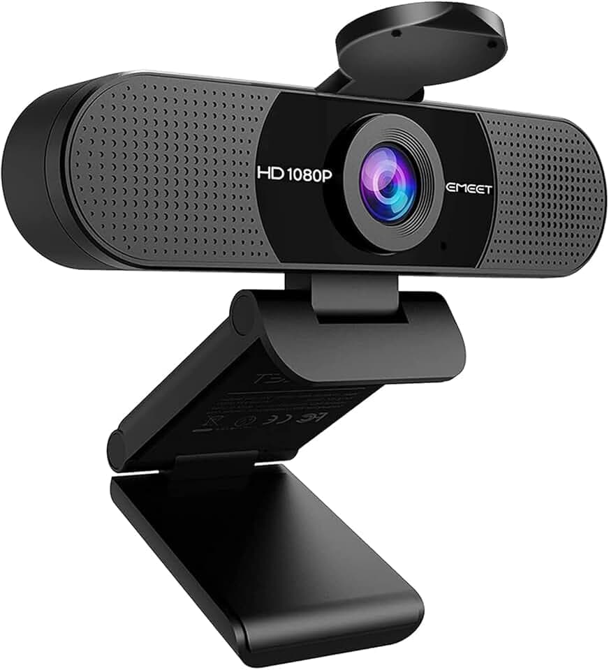 eMeet Webcam 1080P- Webcam C960 Full HD avec Double Microphone, Paramètres réglables, Grand Angle 90 ° avec Correction Automatique, Plug & Play, caméra de Streaming pour Linux, Win10, Mac, Youtube Certifié ClimatePartner