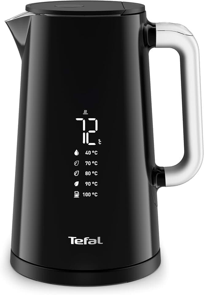 Tefal Bouilloire électrique, Ébullition rapide, 1,7 L, Arrêt Automatique, Filtre amovible, Écran numérique, 5 températures, Maintien au chaud 30 min, Intérieur inox, Smart'n Light, Noire, KO850810